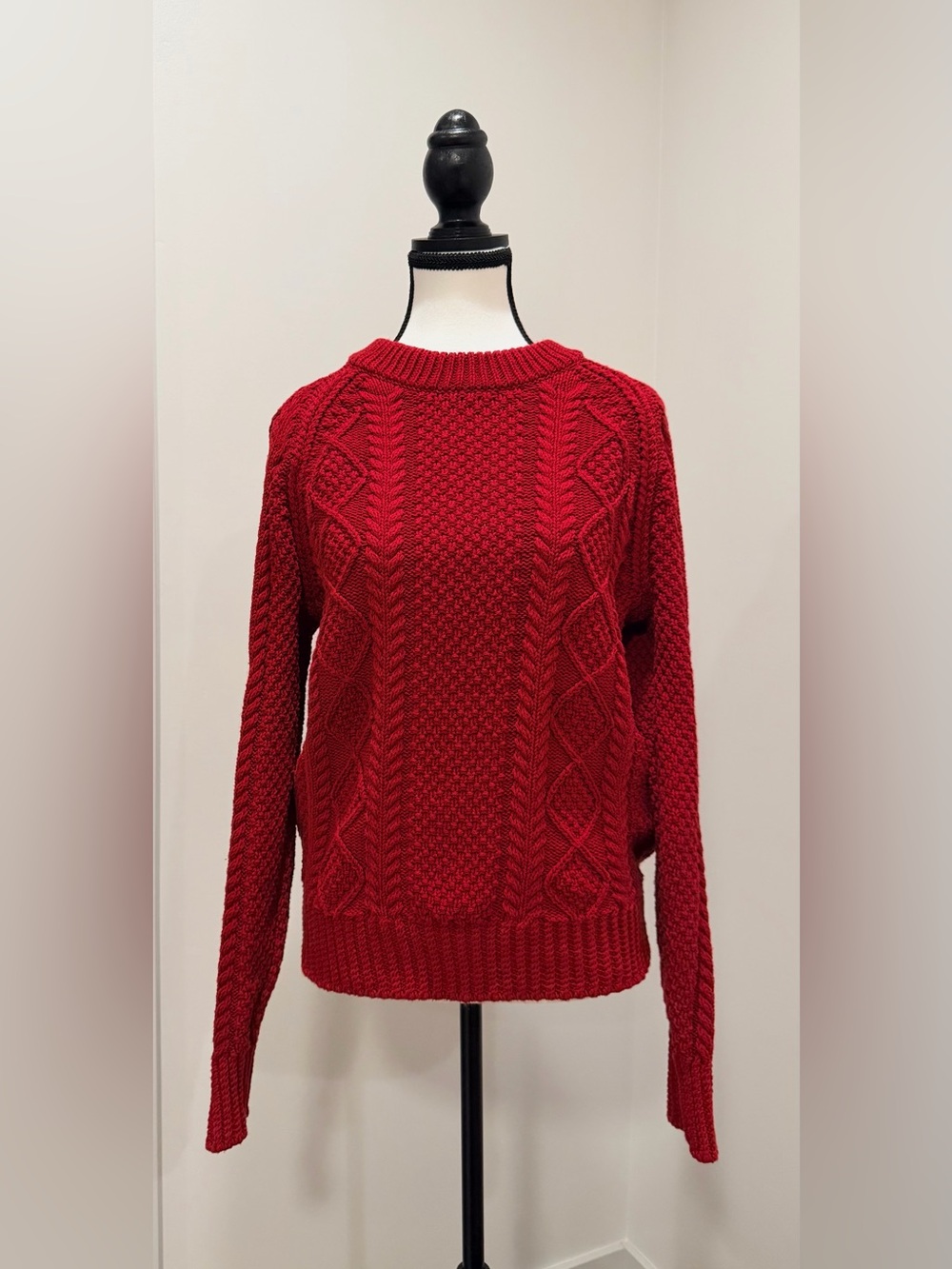 L.L.Bean Signature Red 100% Cotton Cable Knit Fisherman Sweater Large